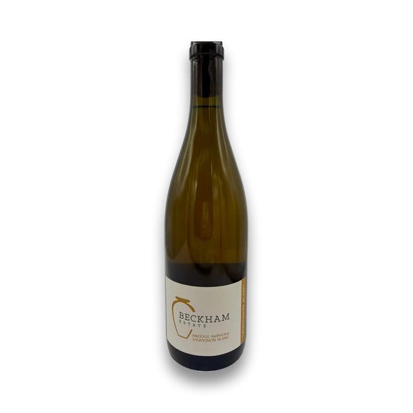 Beckham Estate 2023 Amphora Sauvignon Blanc white wine bottle with cream label and gold amphora design