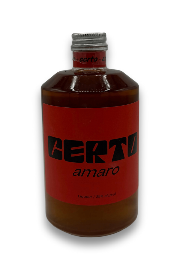 Certo Amaro 500ml amber glass bottle with red label and silver cap
