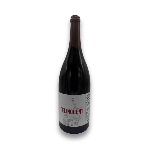 Magnum 1.5L Wine bottle labeled 'Delinquent' in red on a white background