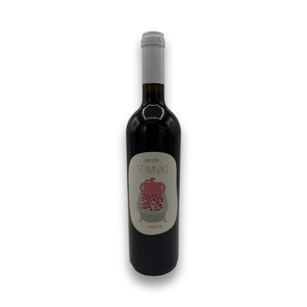 Denthis Stamnaki Agiorgitiko 2025 organic red wine bottle with off-white label and grape illustration