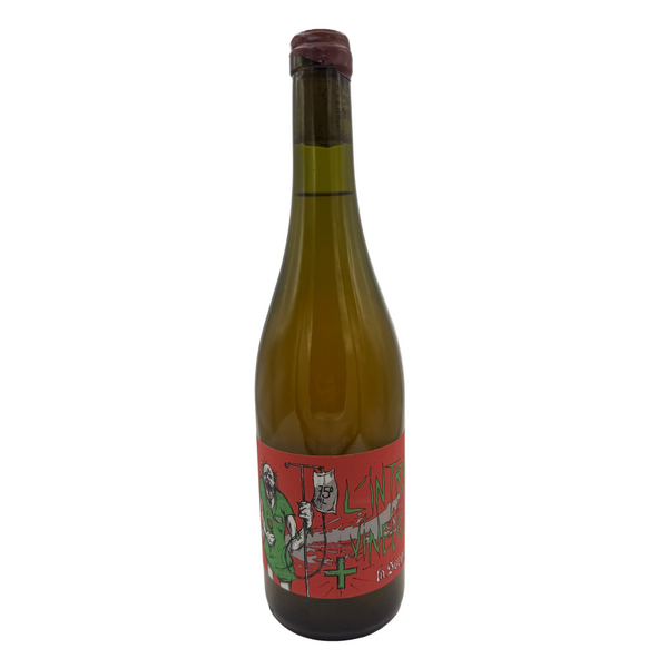 Bottle of La Sorga Intravineuse 2023, a natural orange wine from the Languedoc region of France with an illustrative artistic label on a white background.