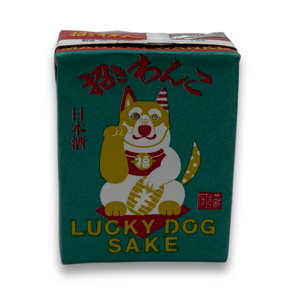 Maneki Wanko Lucky Dog Sake 180ml juice box with cartoon cat illustration