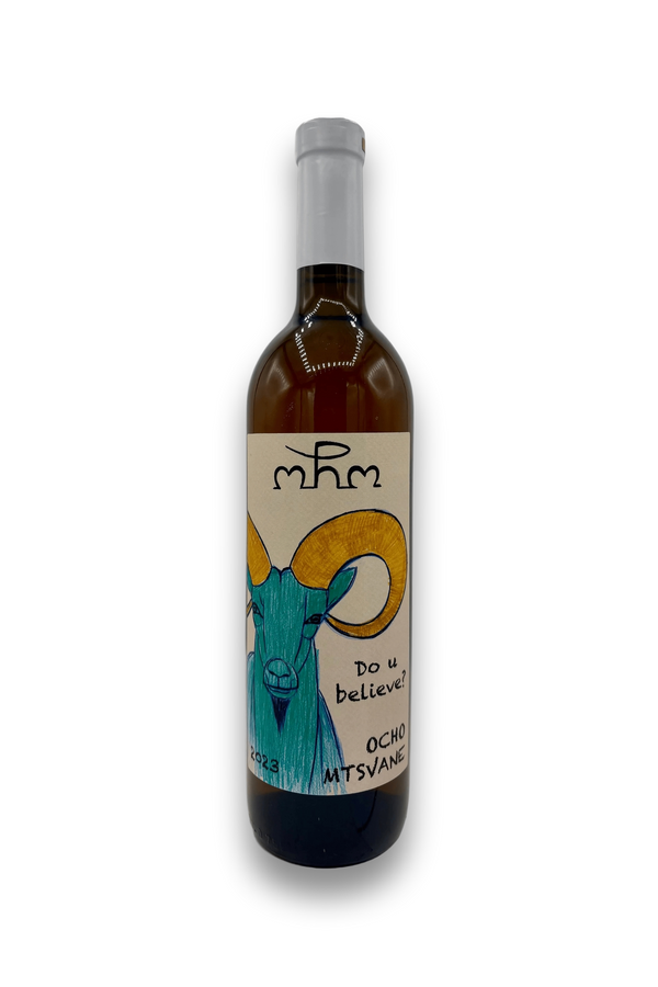 Ocho Mtsvane Orange Wine 2023 bottle with goat label illustration