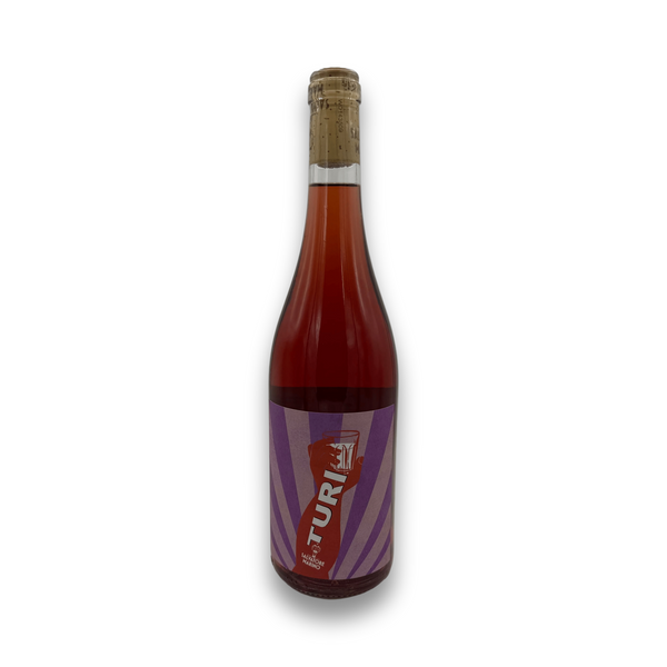 Salvatore Marino Turi Rosato 2025 Sicilian Syrah rose wine in biodynamic glass bottle with purple striped label