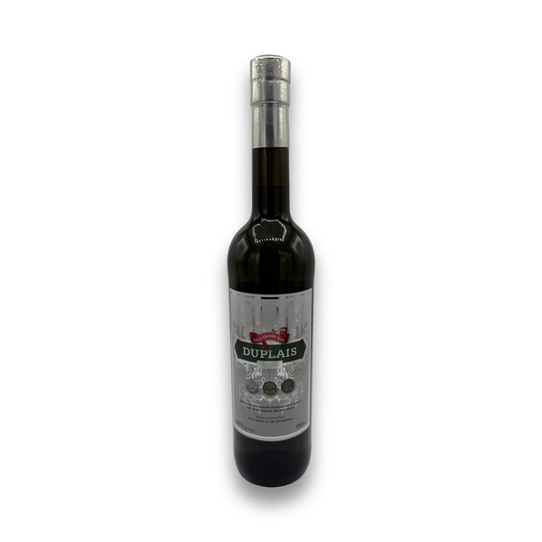 Tempus Fugit Duplais Verte Absinthe 750mL dark green glass bottle with silver foil neck and ornate label