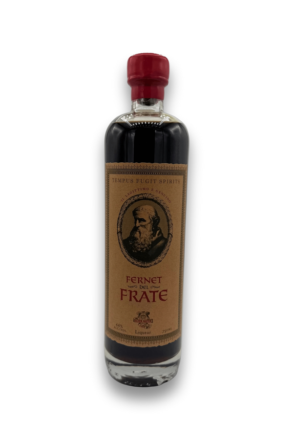 Tempus Fugit Fernet Del Frate 750ML dark brown liqueur bottle with tan label and red cap
