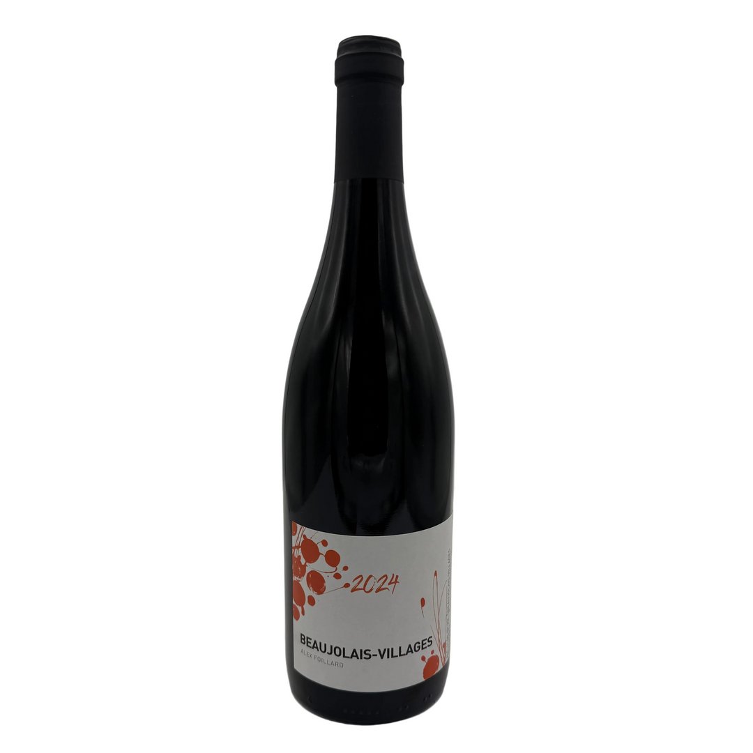 Wine bottle with an orange and white label on a white background