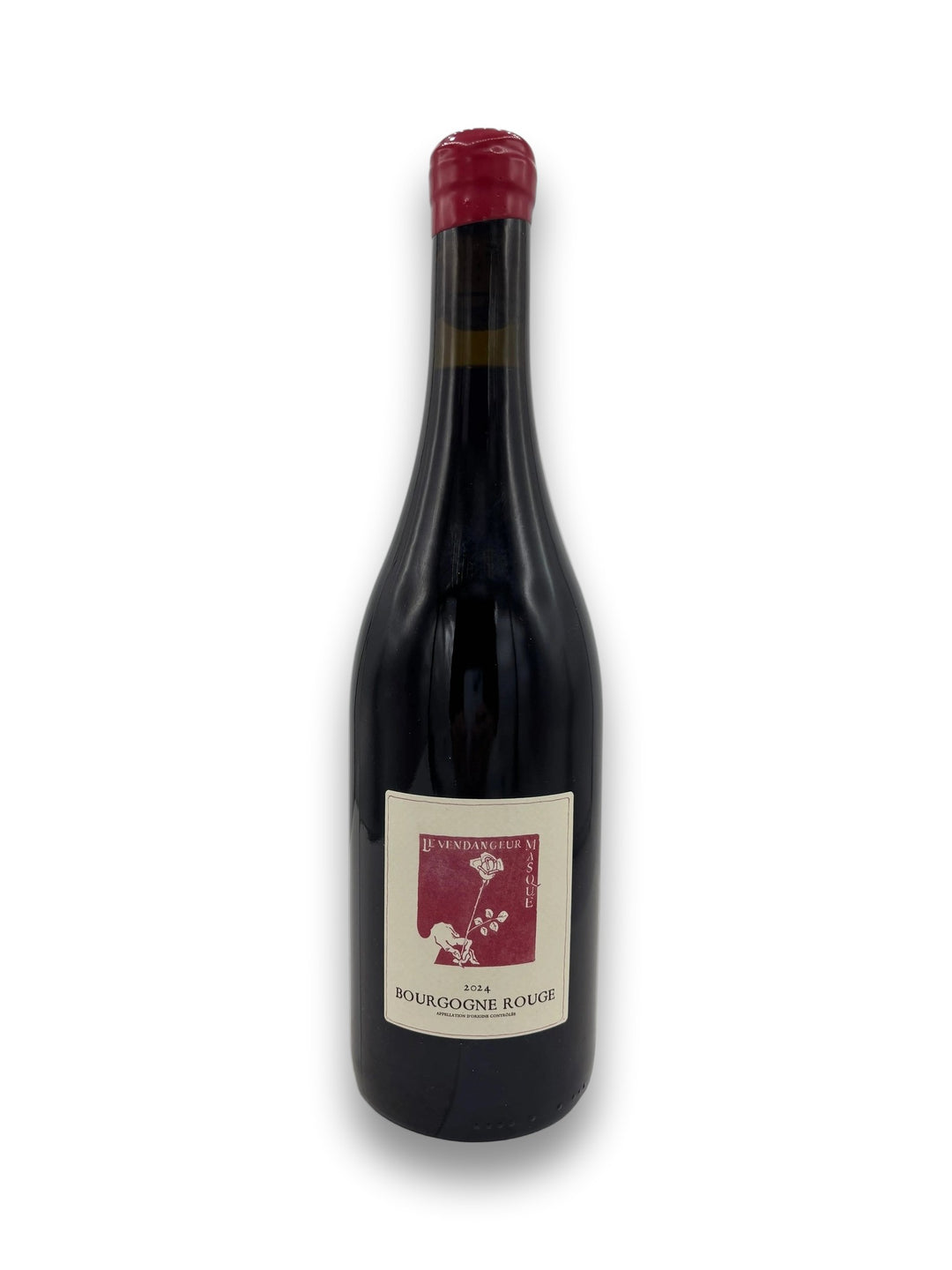 Alice et Olivier de Moor Vendangeur Masque Bourgogne Rouge 2024 Pinot Noir bottle with hand holding rose label