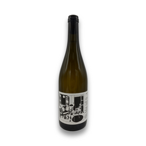Anne Laure Laengel Dans le Pif white wine bottle with black-and-white line-art label illustration