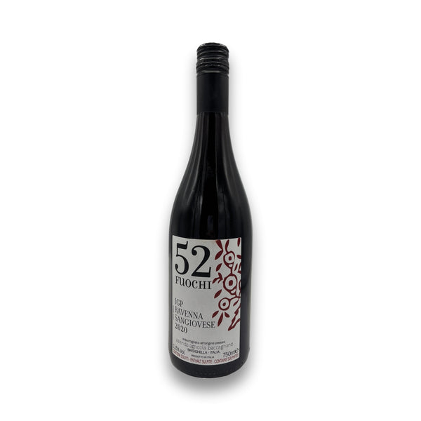 Baccagnano 52 Fuochi 2020 Sangiovese red wine bottle with black screwcap and minimalist label