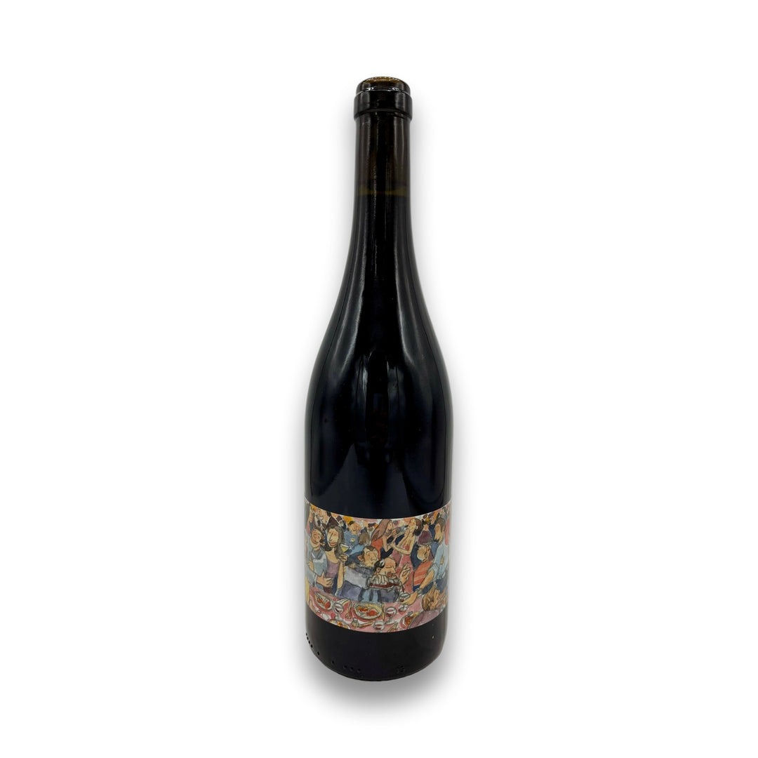 Cellier de la Baraterie Jour de Fete 2022 red wine bottle with illustrated label featuring festive gathering scene