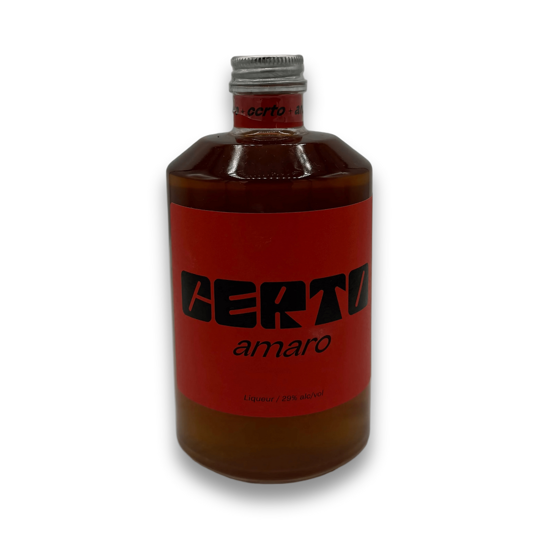 Certo Amaro 500ml amber glass bottle with red label and silver cap