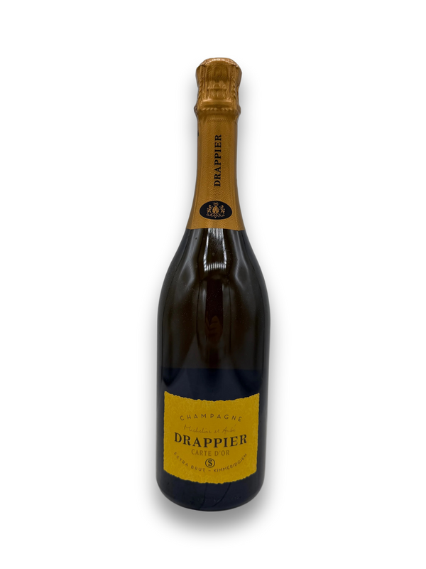 Drappier Brut Nature Champagne bottle with gold foil neck and textured label
