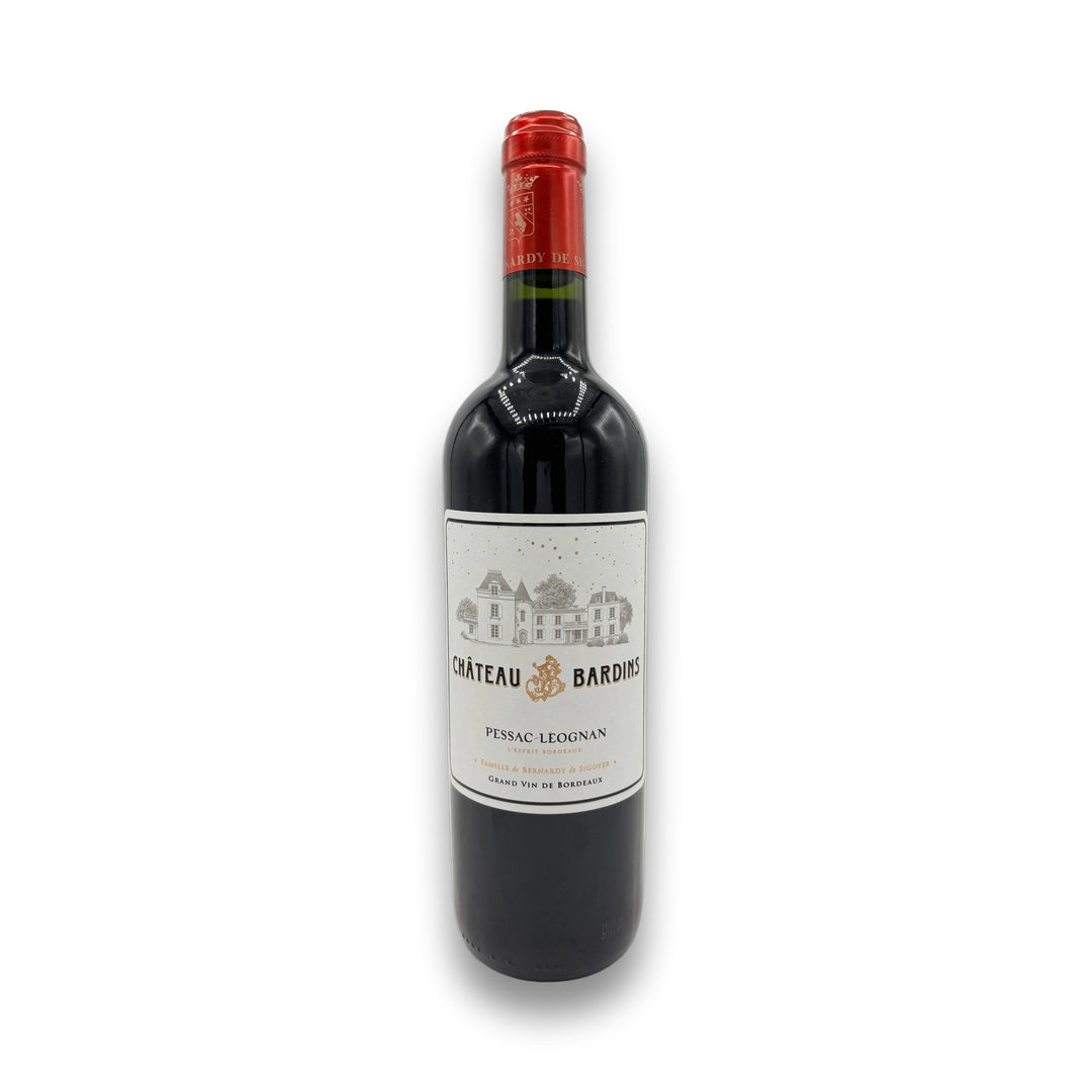 Bottle of Chateau Bardins wine on a white background