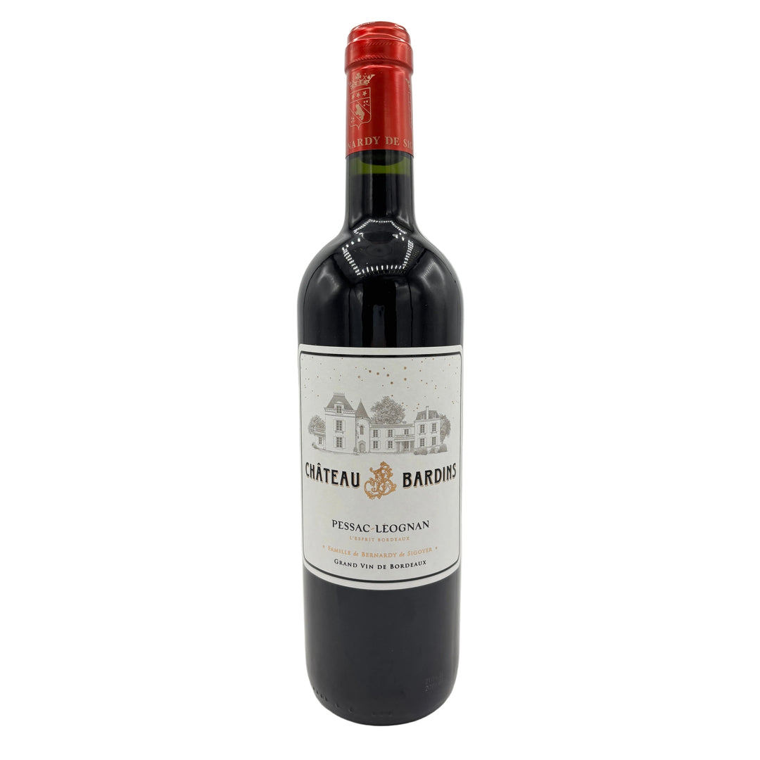 Bottle of Chateau Bardins wine on a white background