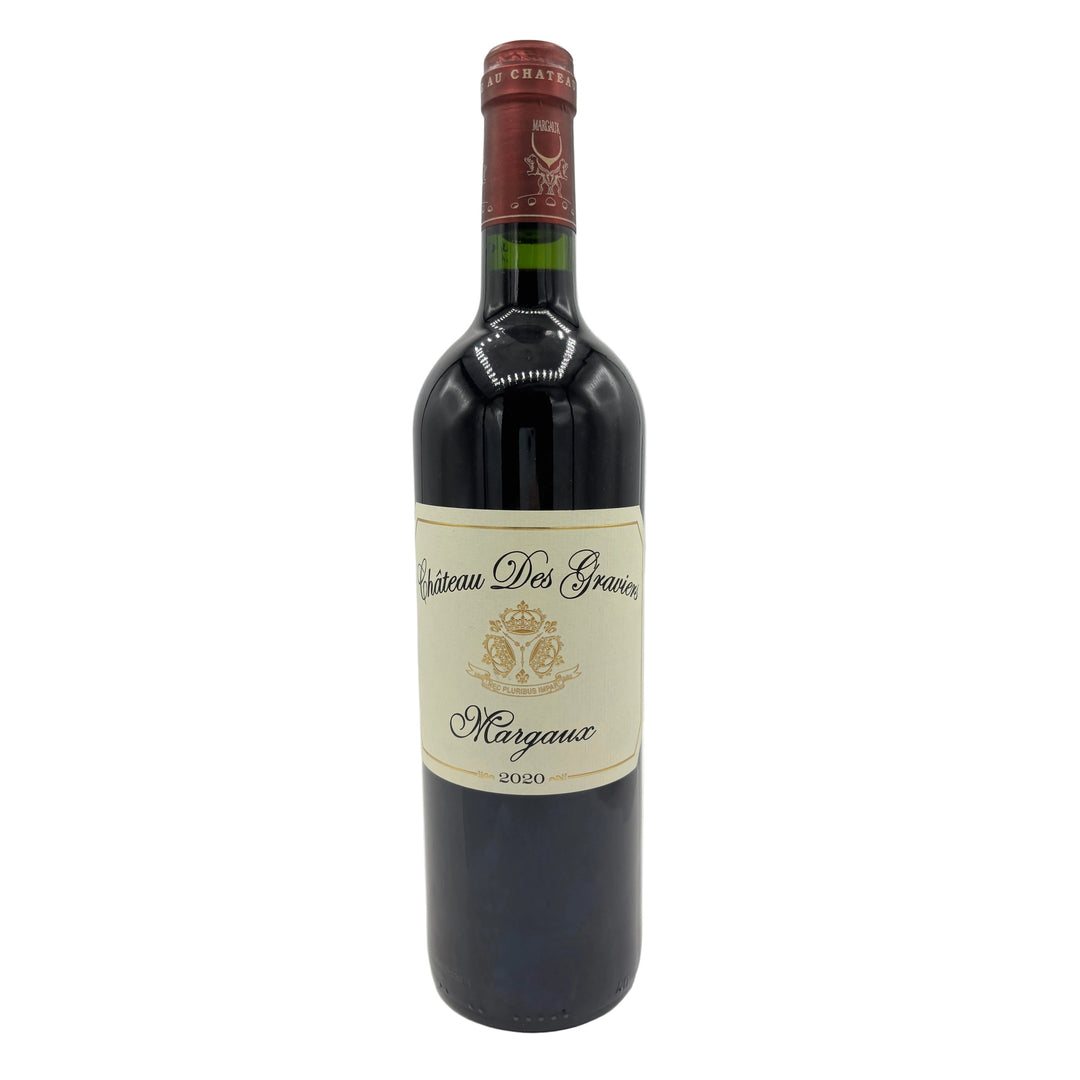 Bottle of Chateau Des Graves Margaux wine on a white background