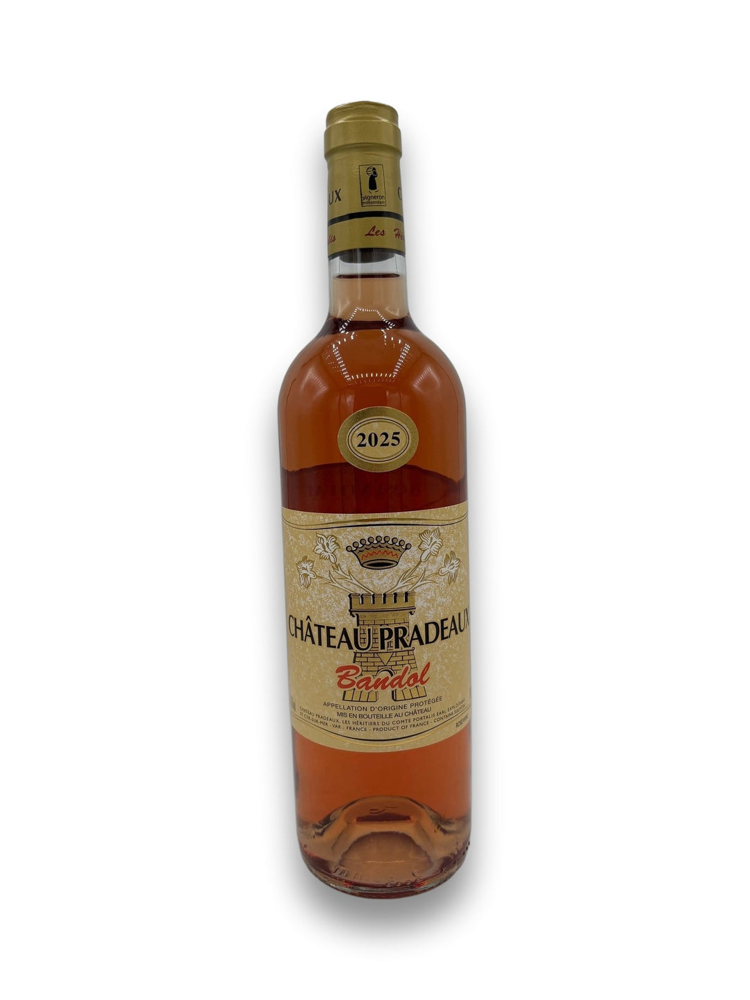 Chateau Pradeaux Bandol Rose 2025 bottle with gold foil and cream label