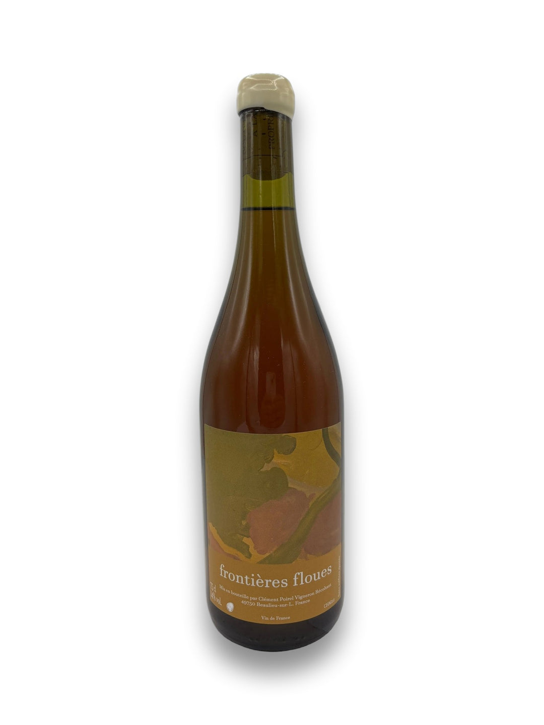Clement Poirel Frontières Floues 2022 Chenin Blanc orange wine bottle with abstract earthy label