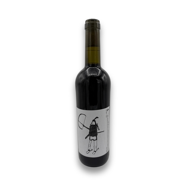 Clovis Ochin Merci Papa Dame Jeanne Bobal Garnacha 2023 red wine bottle with illustrated label