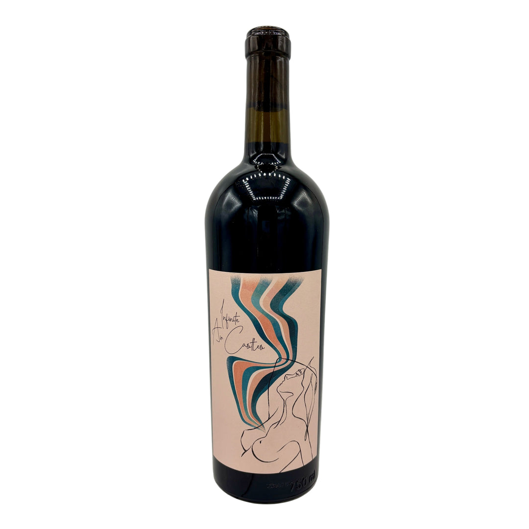 Wine bottle with an artistic label on a white background