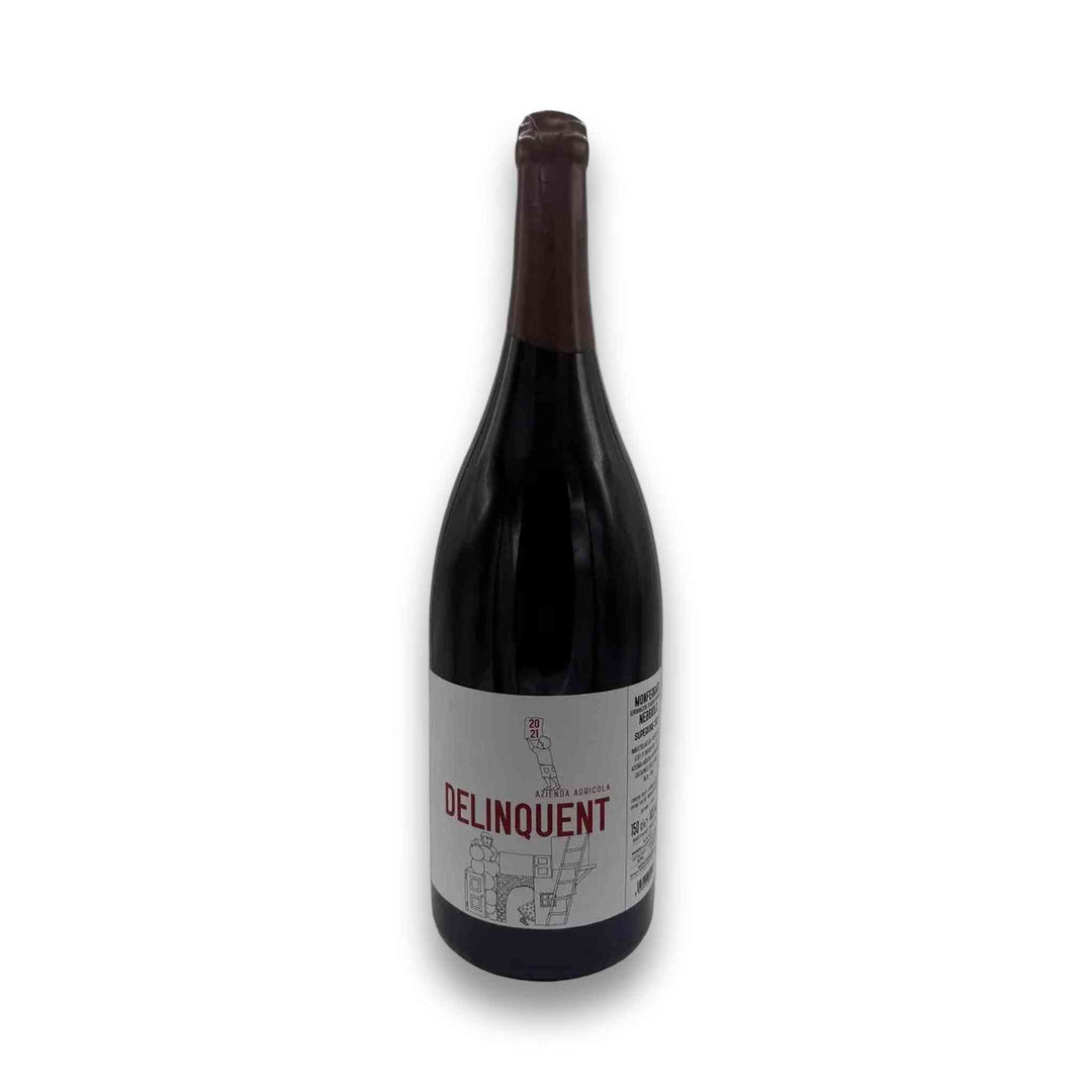 Magnum 1.5L Wine bottle labeled 'Delinquent' in red on a white background