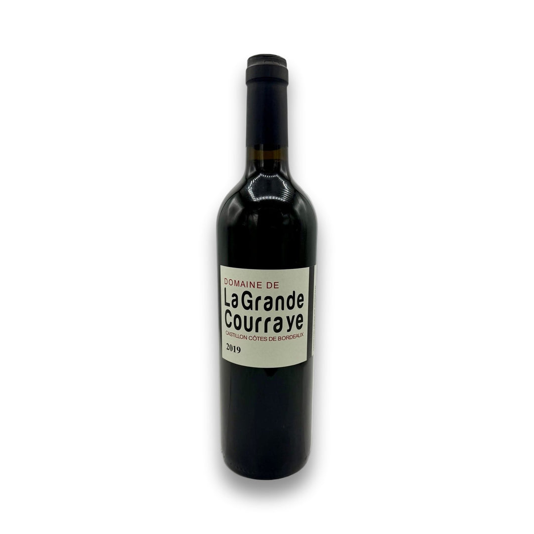 Bottle of Bordeaux with a minimal logo against white background