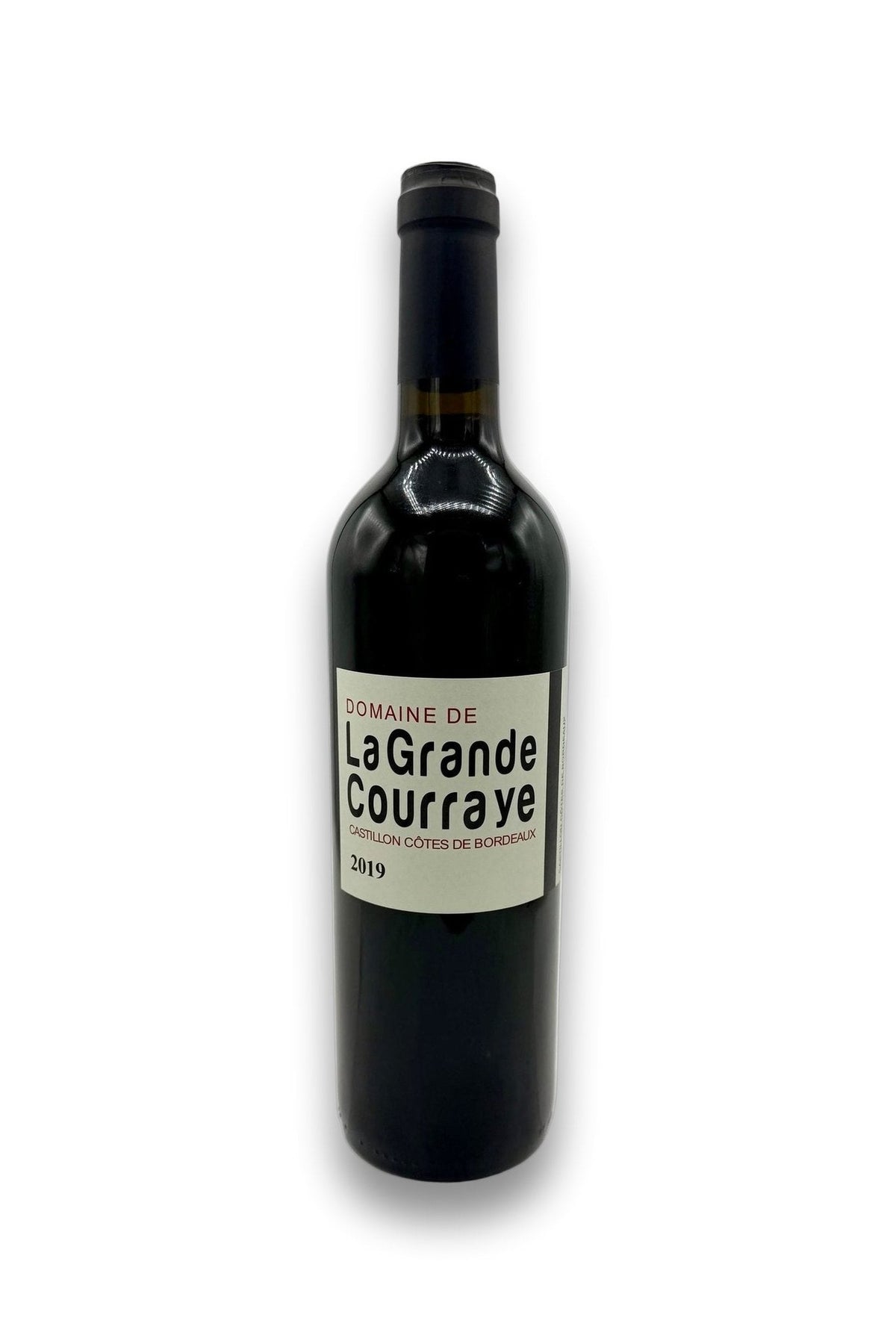 Bottle of Bordeaux with a minimal logo against white background