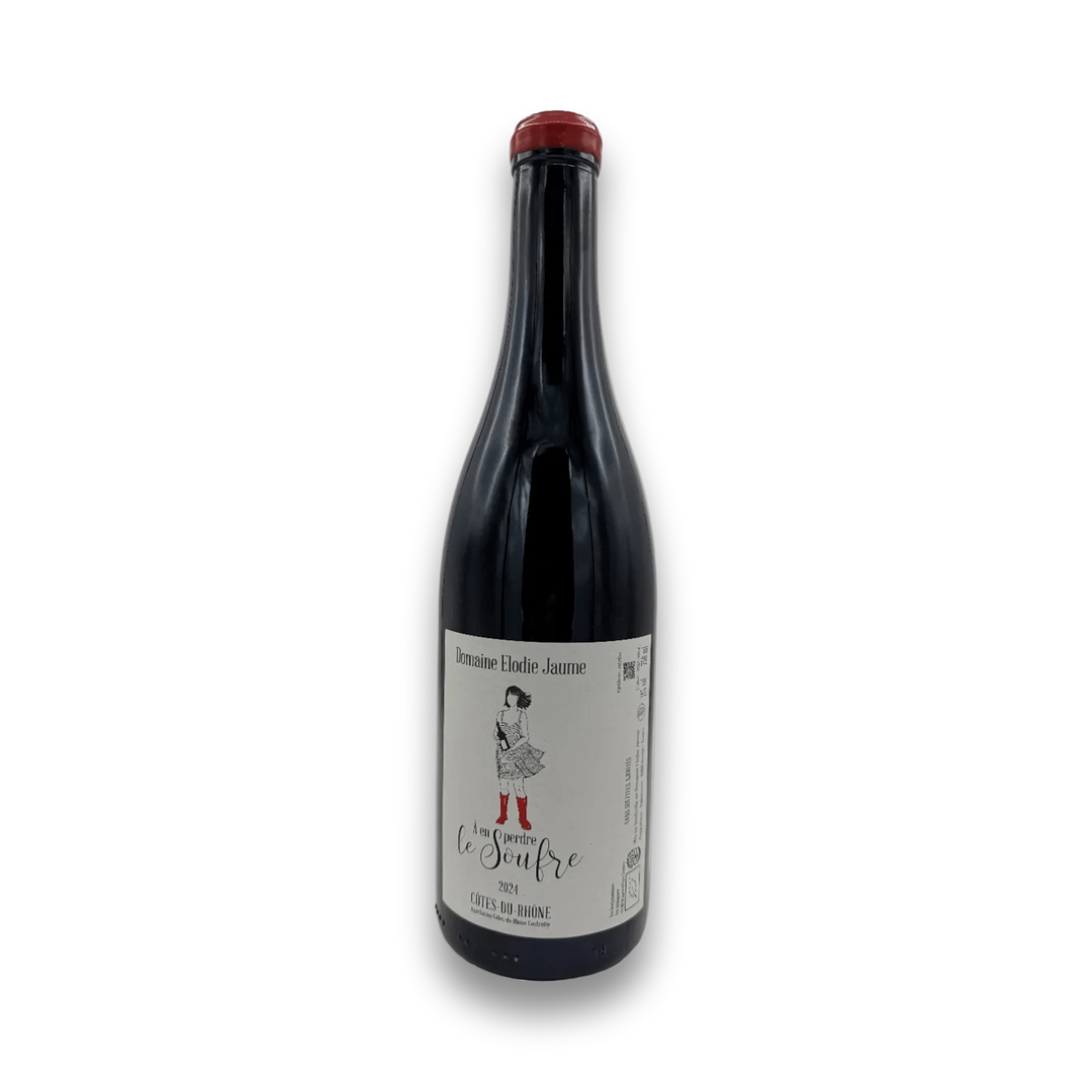 Elodie Jaume A en Perdre le Soufre Cotes-du-Rhone 2024 red wine bottle with illustrated label