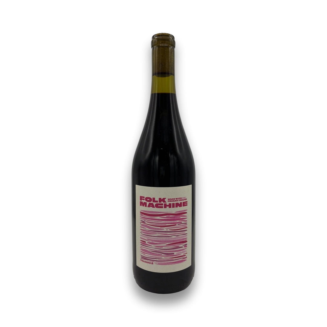 Folk Machine Valdiguié 2023 Redwood Valley red wine bottle with magenta label