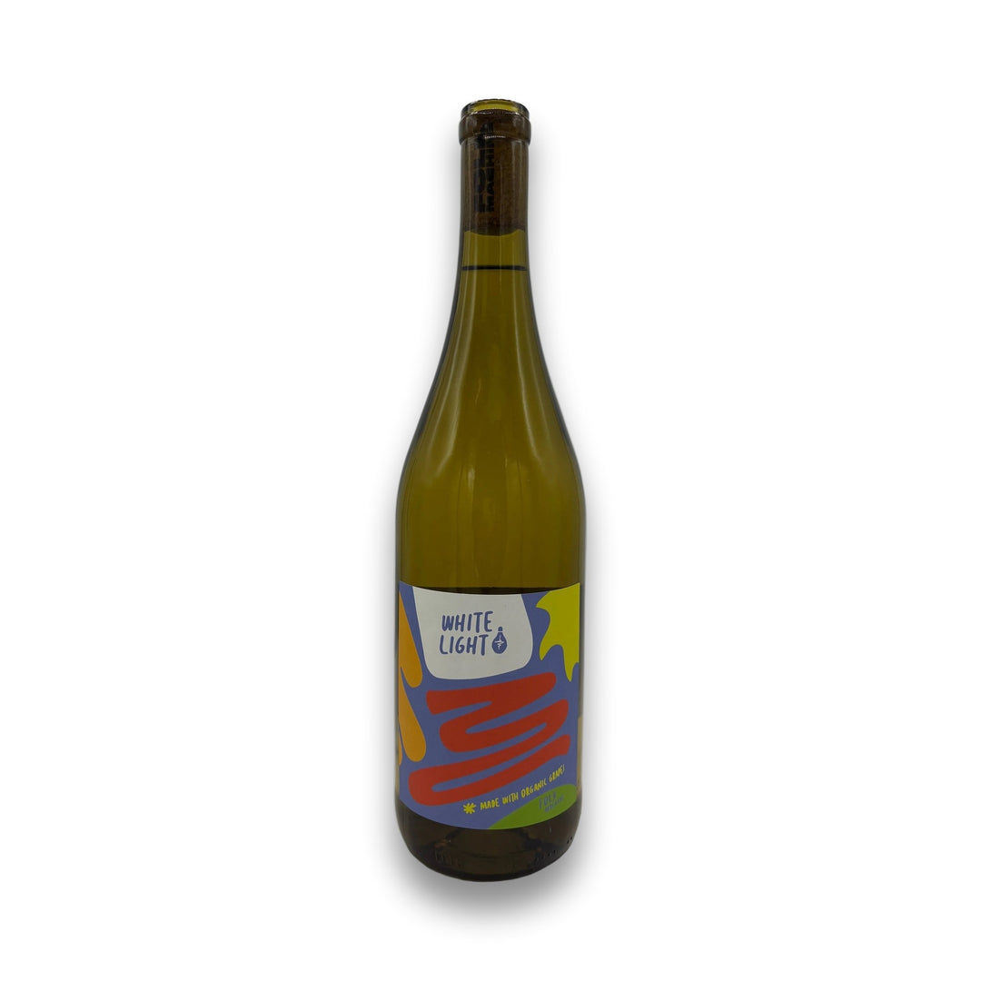 Folk Machine White Light 2024 organic white wine bottle with colorful abstract label