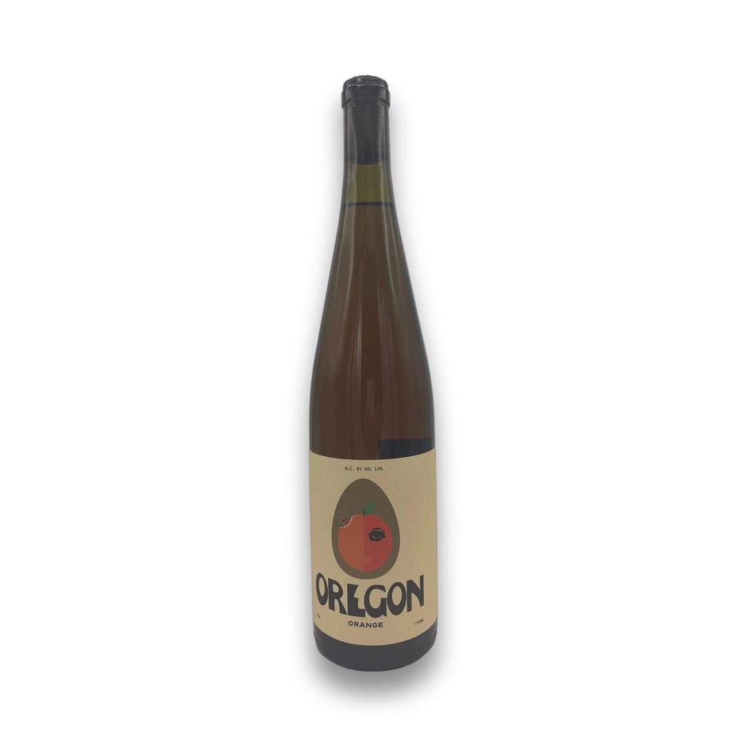 Fossil & Fawn Oregon Orange Willamette Valley 2024 Gewürztraminer Pinot Blanc bottle with beige label and orange fruit graphic