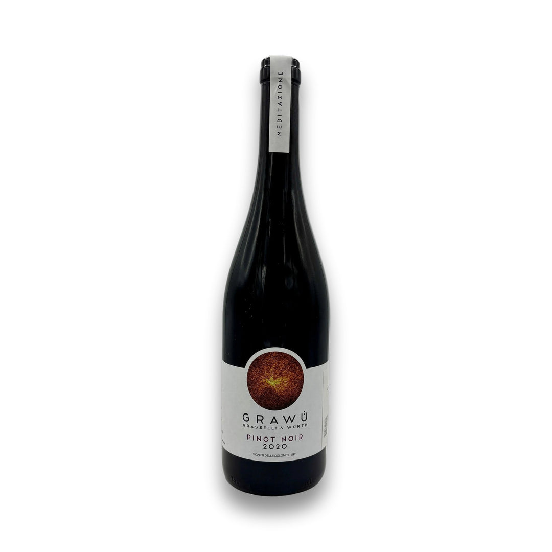 GraWu Pinot Nero 2020 Italian red wine bottle with abstract sun label design