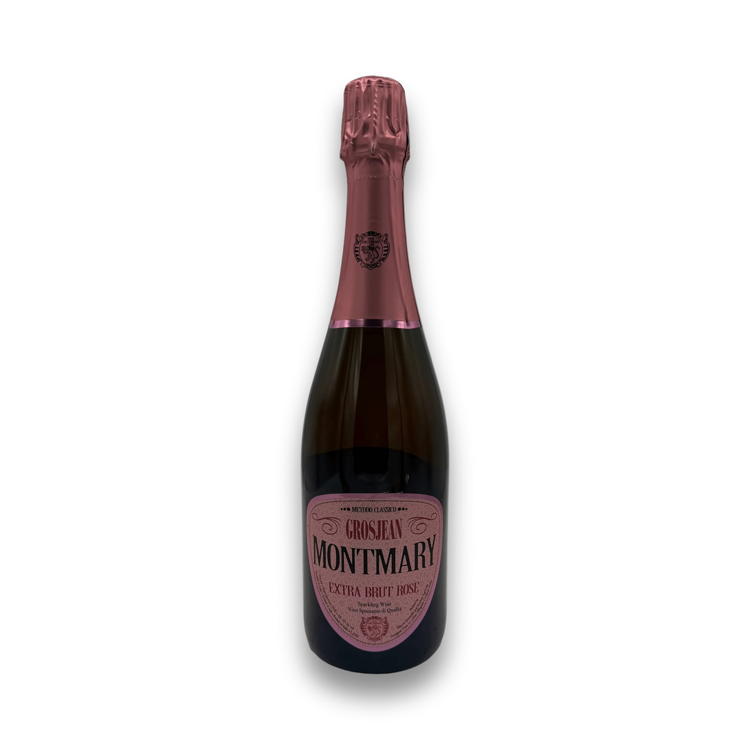 Grosjean Montmary Metodo Classico Extra Brut Rosé 2024 Italian sparkling wine bottle with pink label
