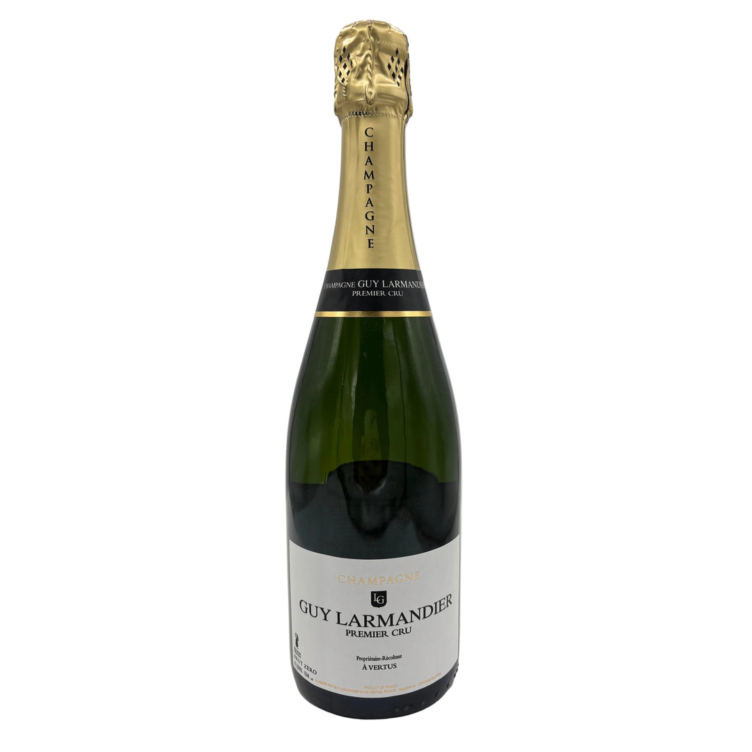 Bottle of Guy Larmandier champagne on a white background