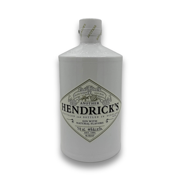 Hendrick's Another Gin 750ml white ceramic bottle with olive green label and orange blossom design