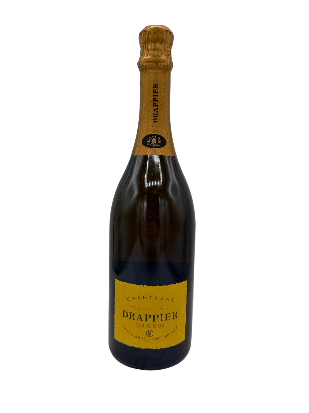 Drappier Brut Nature Champagne bottle with gold foil neck and textured label