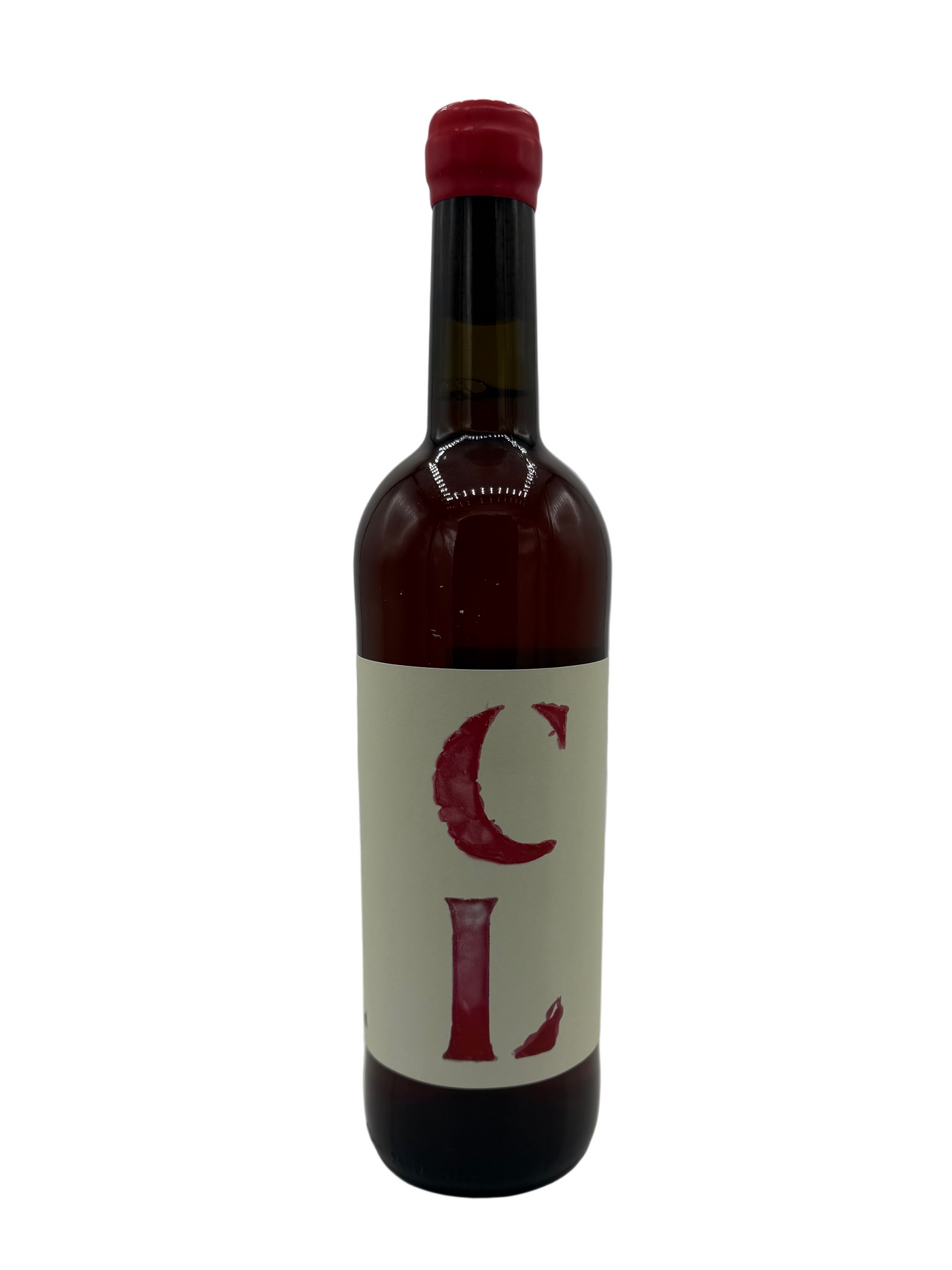 Wine bottle with a red cap and label on a white background