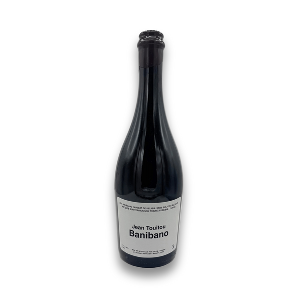 Jean Touitou Banibano Tunisia Muscat White 2024 wine bottle with black foil capsule and gray label