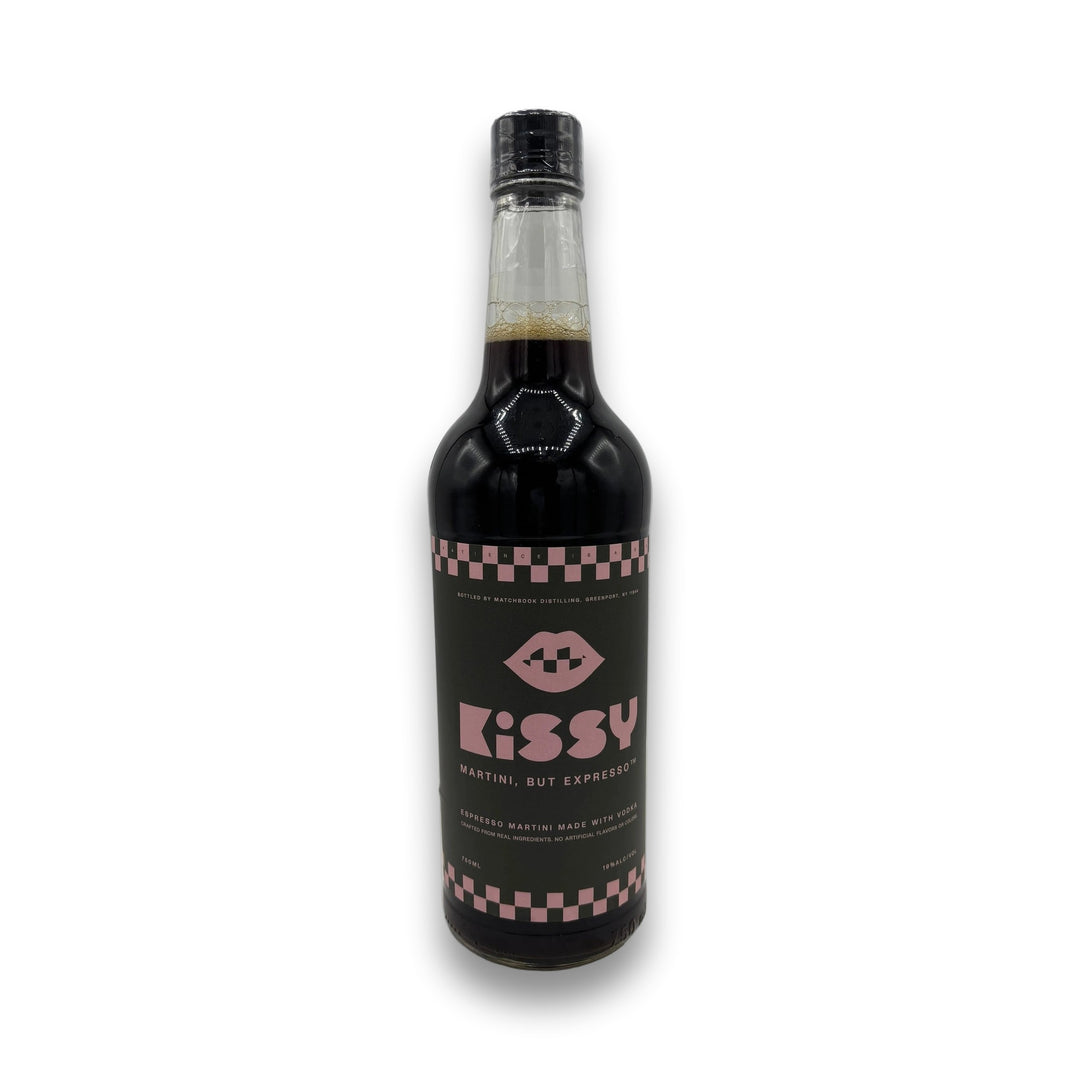 Kissy Espresso Martini 750ml vodka bottle with black cap and pink lips logo