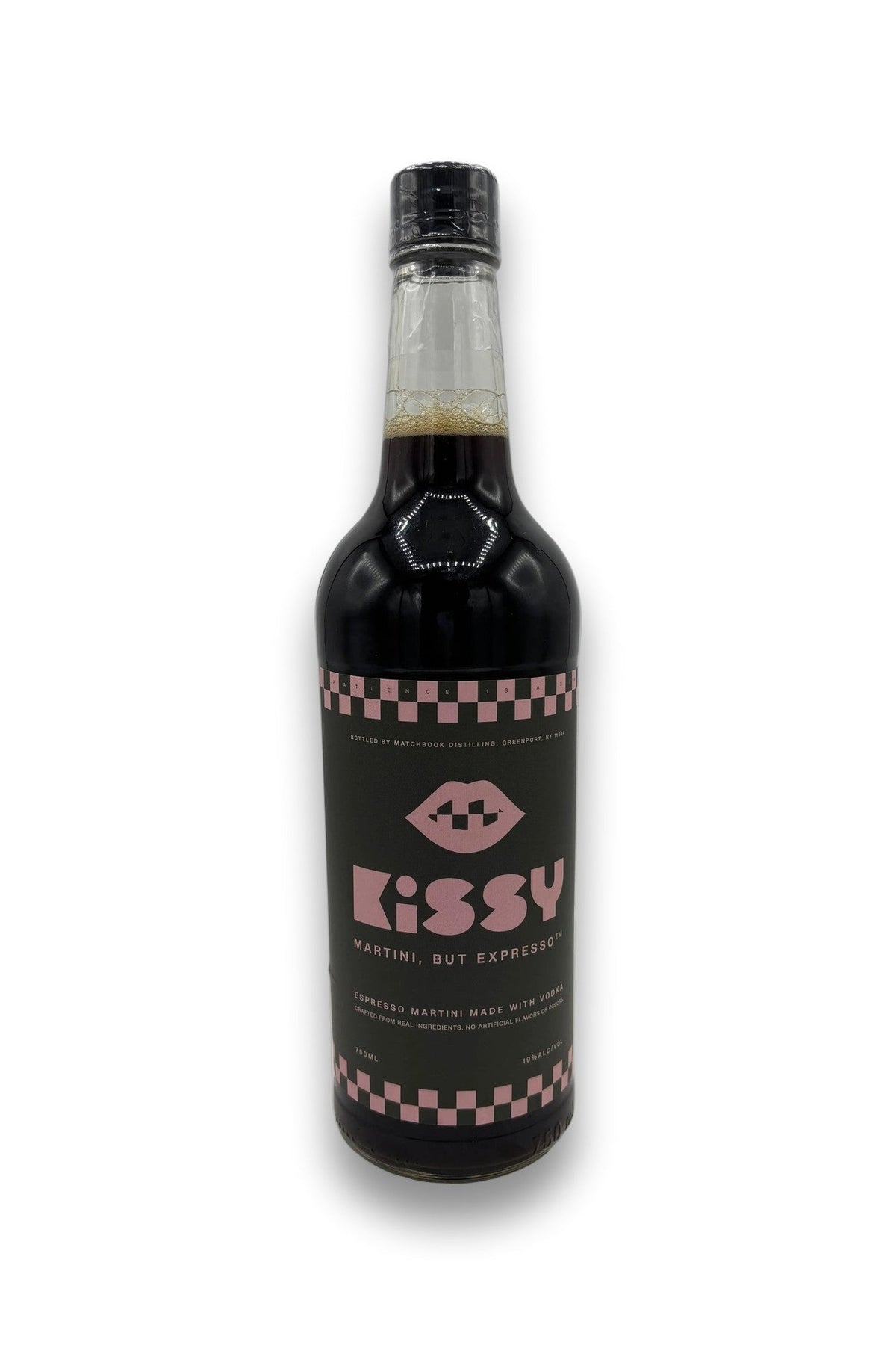 Kissy Espresso Martini 750ml vodka bottle with black cap and pink lips logo