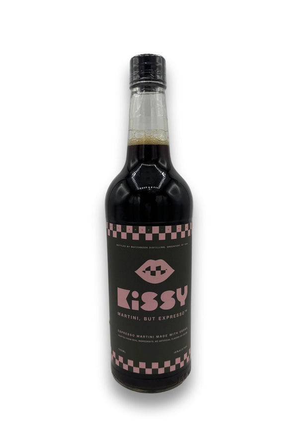 Kissy Espresso Martini 750ml vodka bottle with black cap and pink lips logo