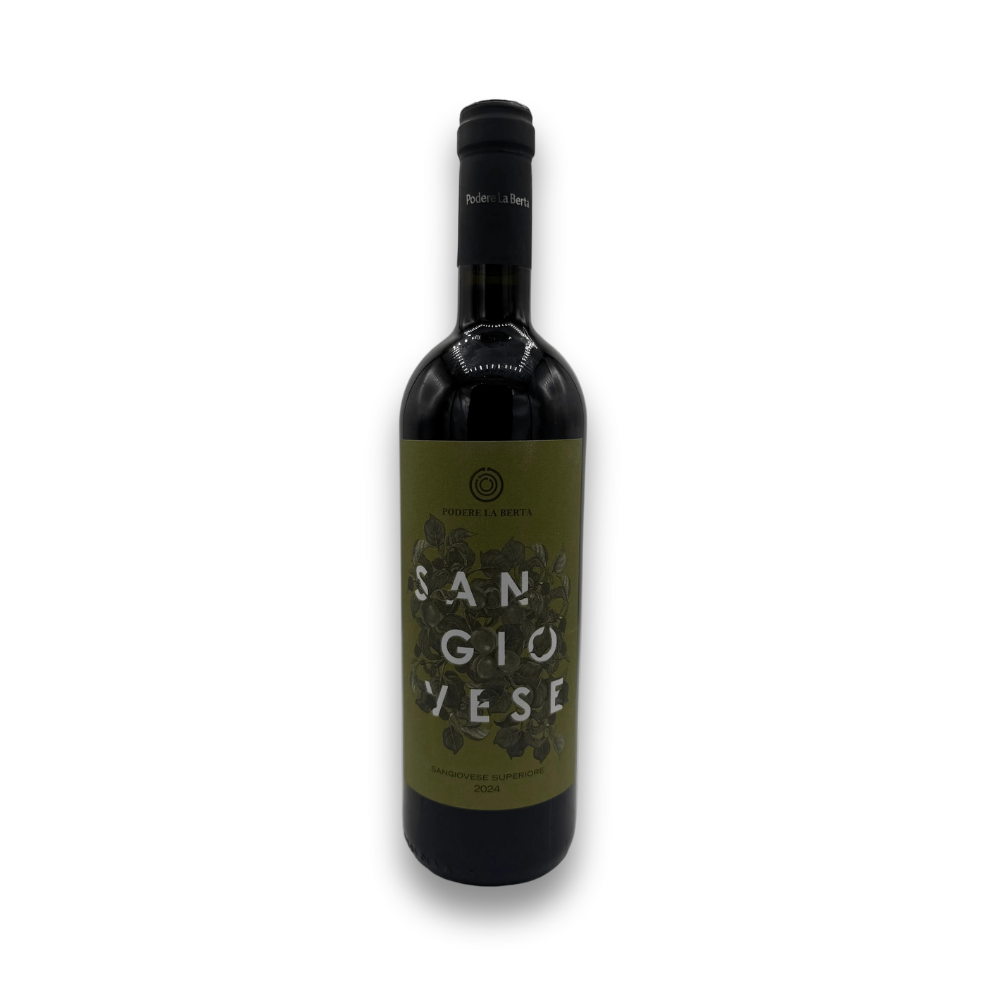 La Berta Romagna Sangiovese Superiore 2024 red wine bottle with olive green label and botanical illustration