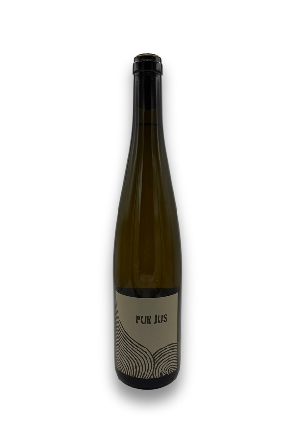 Leo Dirringer Pur Jus 2024 Alsace white wine bottle with beige label and abstract wave design
