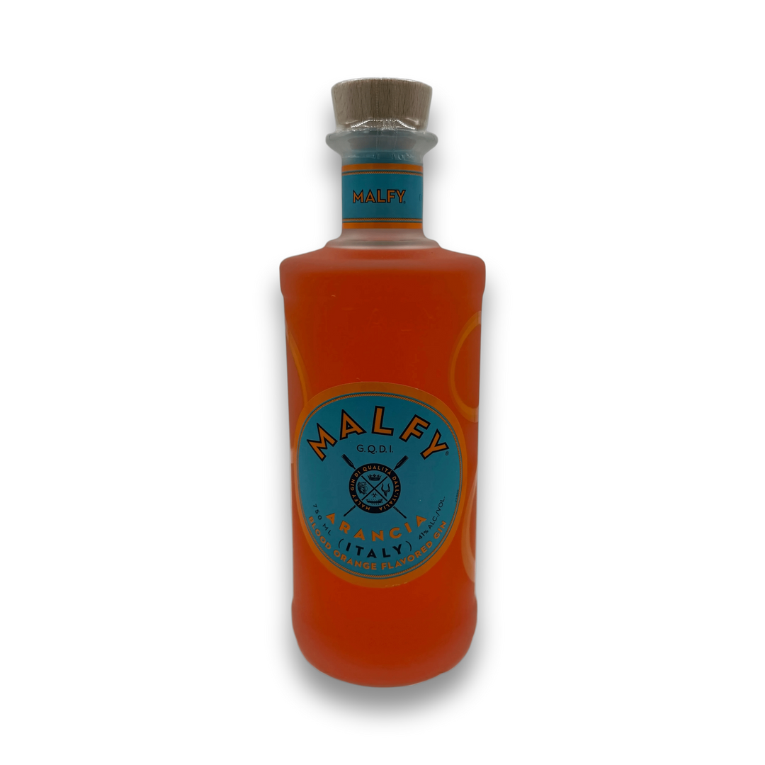 Malfy Gin Arancia 750mL bottle of Italian sloe orange flavored gin with blue label and cork stopper