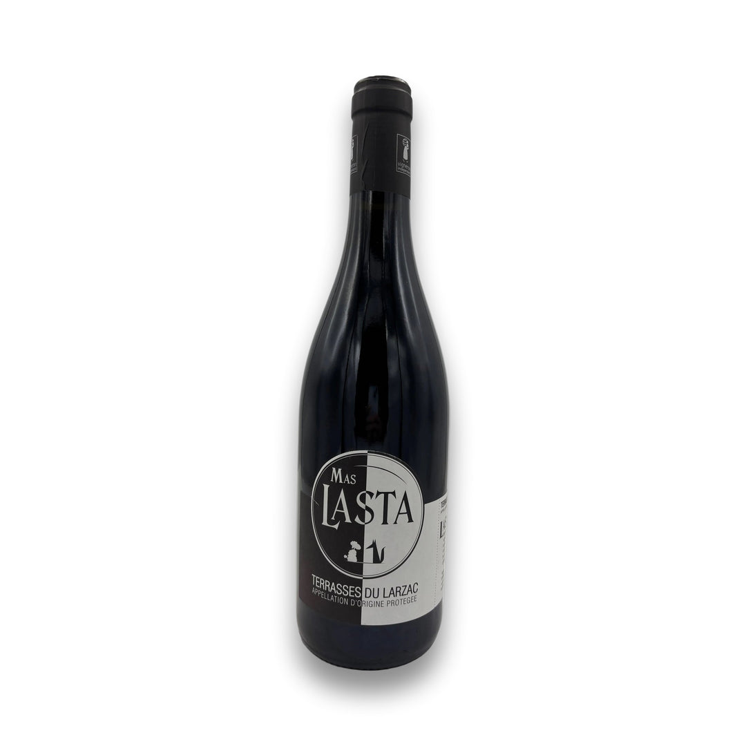 Mas Lasta Terrasses du Larzac 2021 red wine bottle with black and gray label