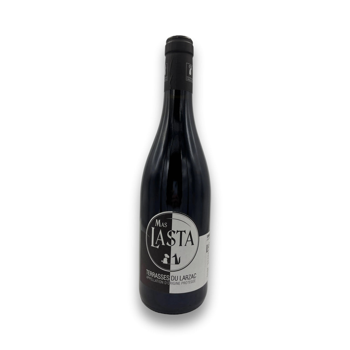 Mas Lasta Terrasses du Larzac 2021 red wine bottle with black and gray label