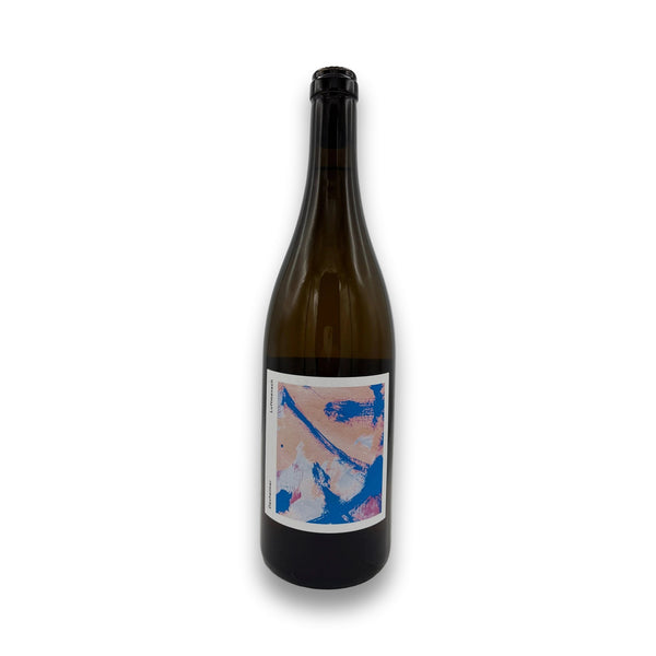 Max Dexheimer Luftmensch 2024 white wine bottle with abstract blue and pink label art