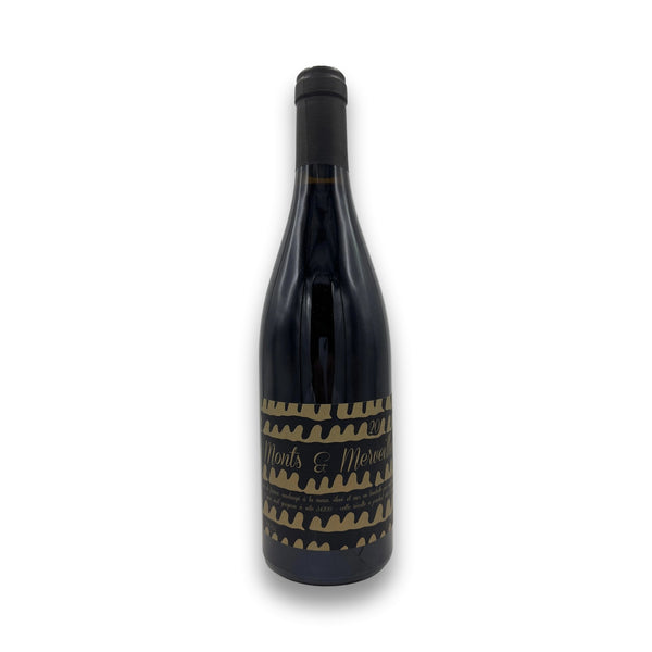 Mylene Bru Monts & Merveilles 2020 Syrah red wine bottle with black label and gold text