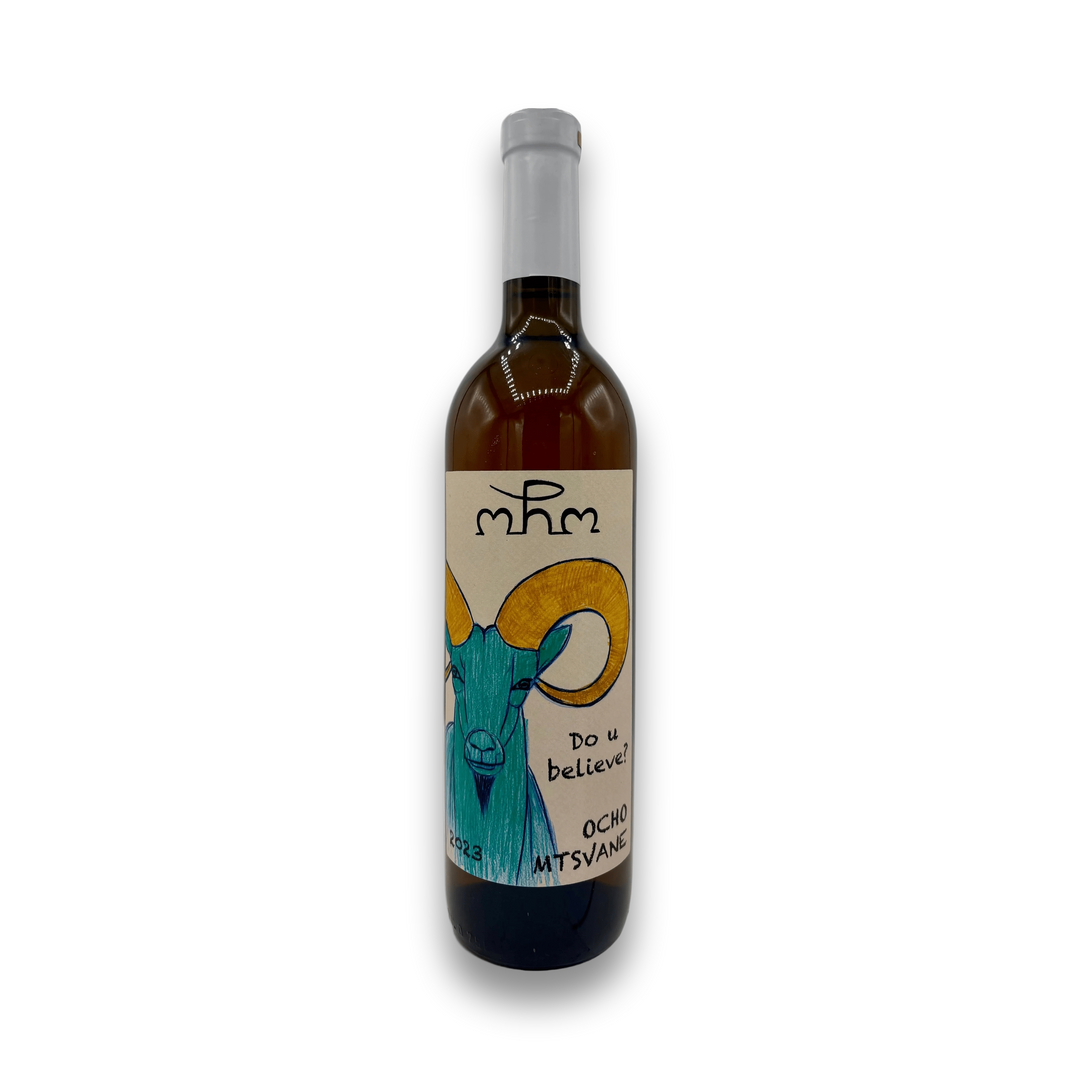 Ocho Mtsvane Orange Wine 2023 bottle with goat label illustration
