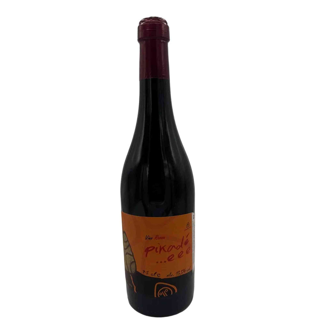 Wine bottle with an orange label on a white background